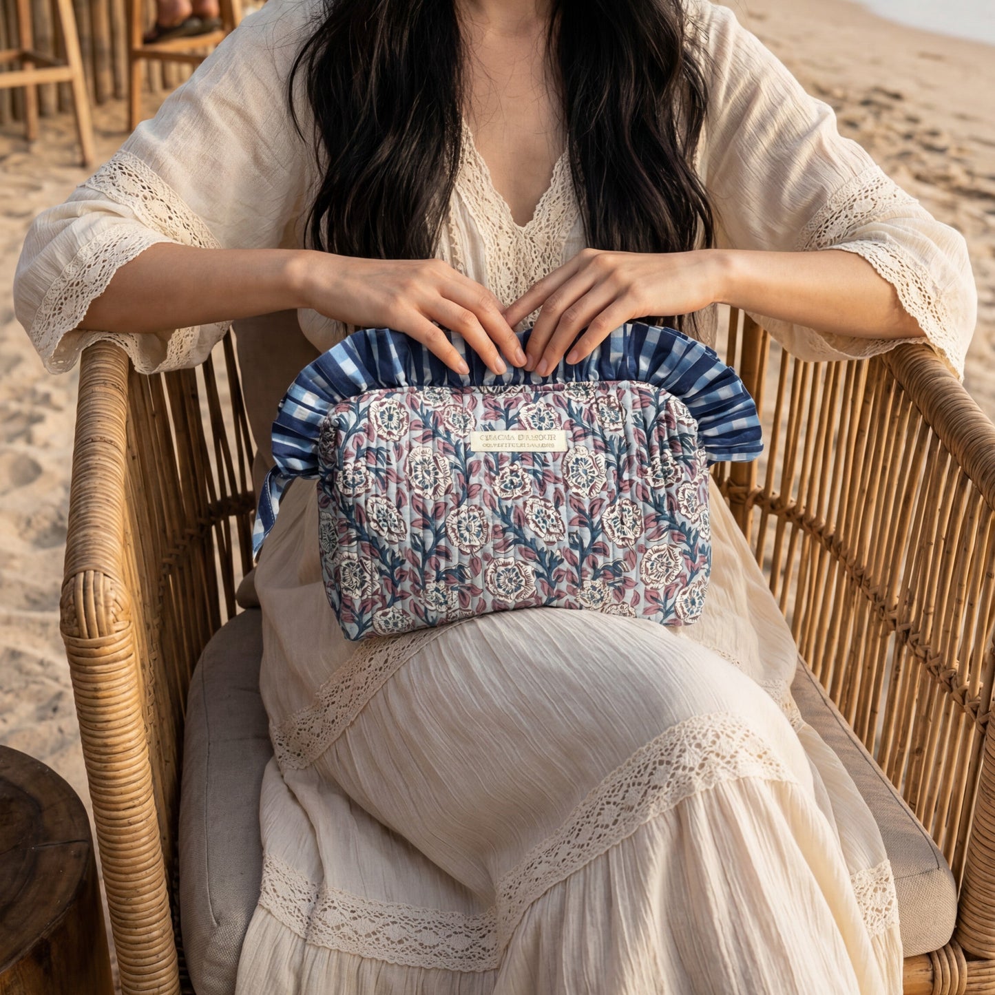 Trousse de Voyage Block Print Bleu Bordeaux Jaipur | Chachadamour