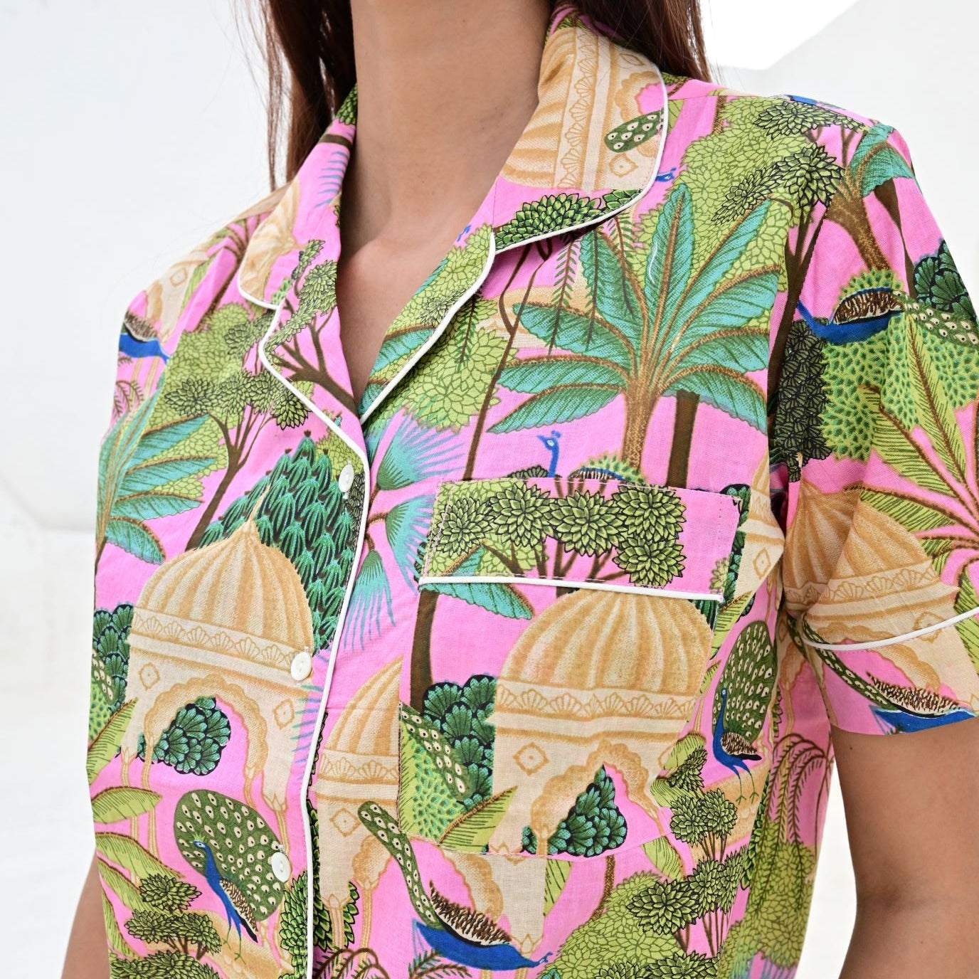 Ensemble Pyjama short Femme Jaipur Tropical Rose Indien | Chachadamour