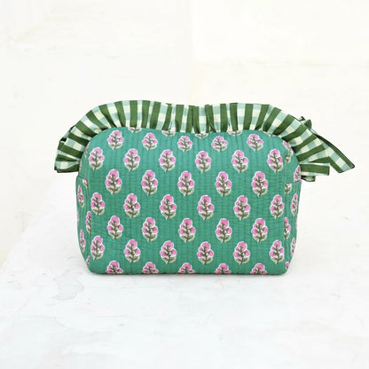 Trousse de Toilette Block Print Vert Pivoine Jardin Mongol | Chachadamour