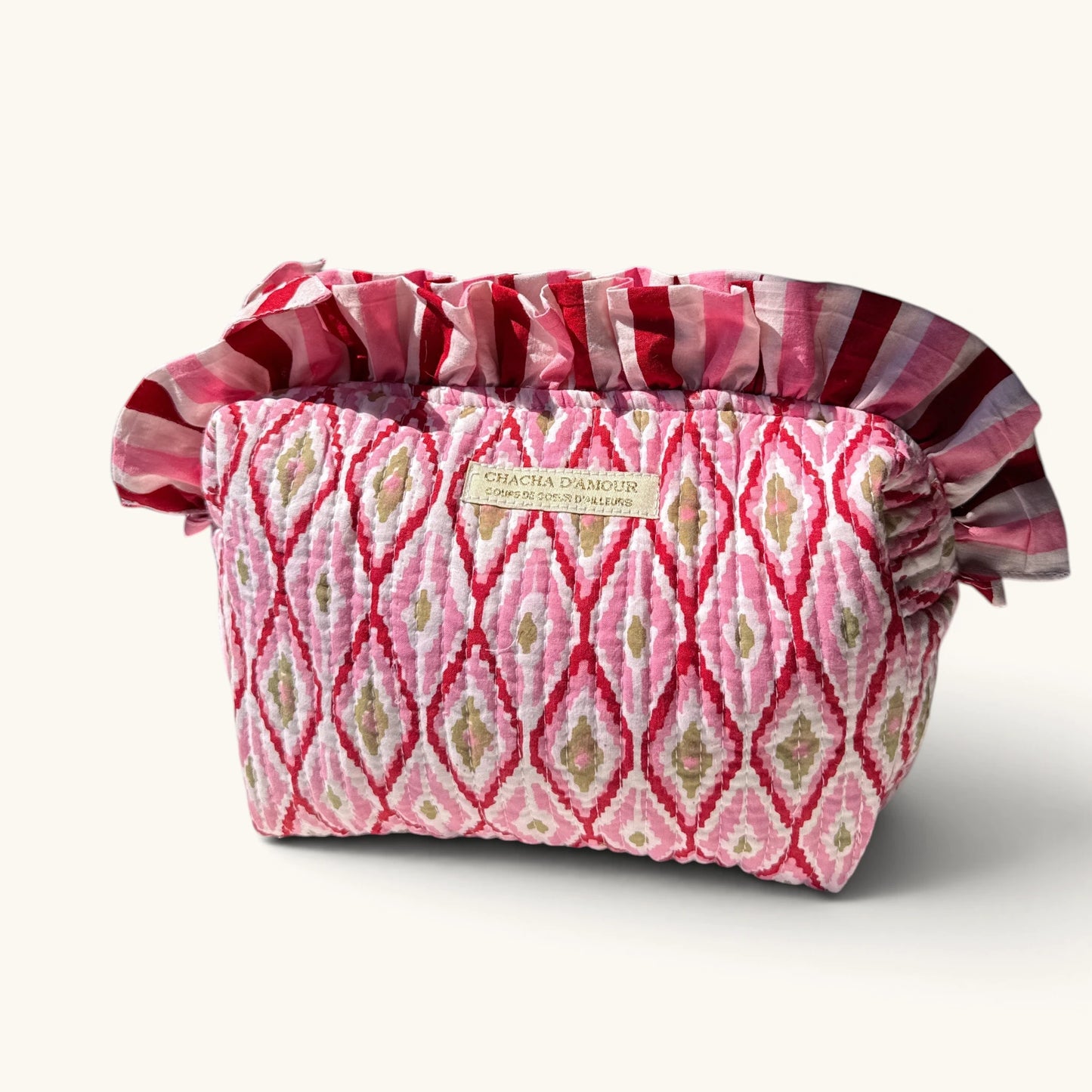 Trousse de Voyage Block Print Rose Ikat | Chachadamour