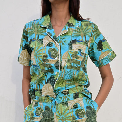 Ensemble Pyjama short Femme Tropical Jaipur Turquoise | Chachadamour