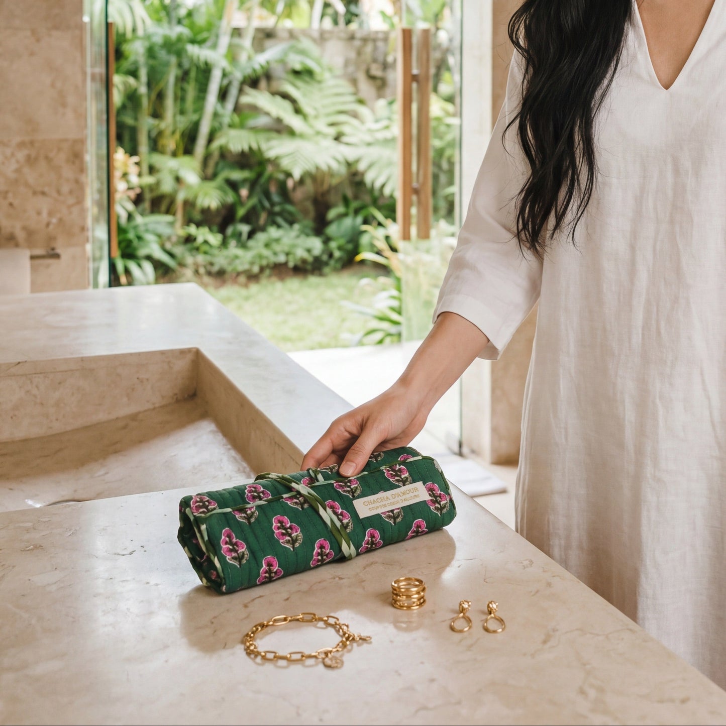 Trousse à bijoux Froufrou Vert Pivoine Jardin Mongol | Chachadamour