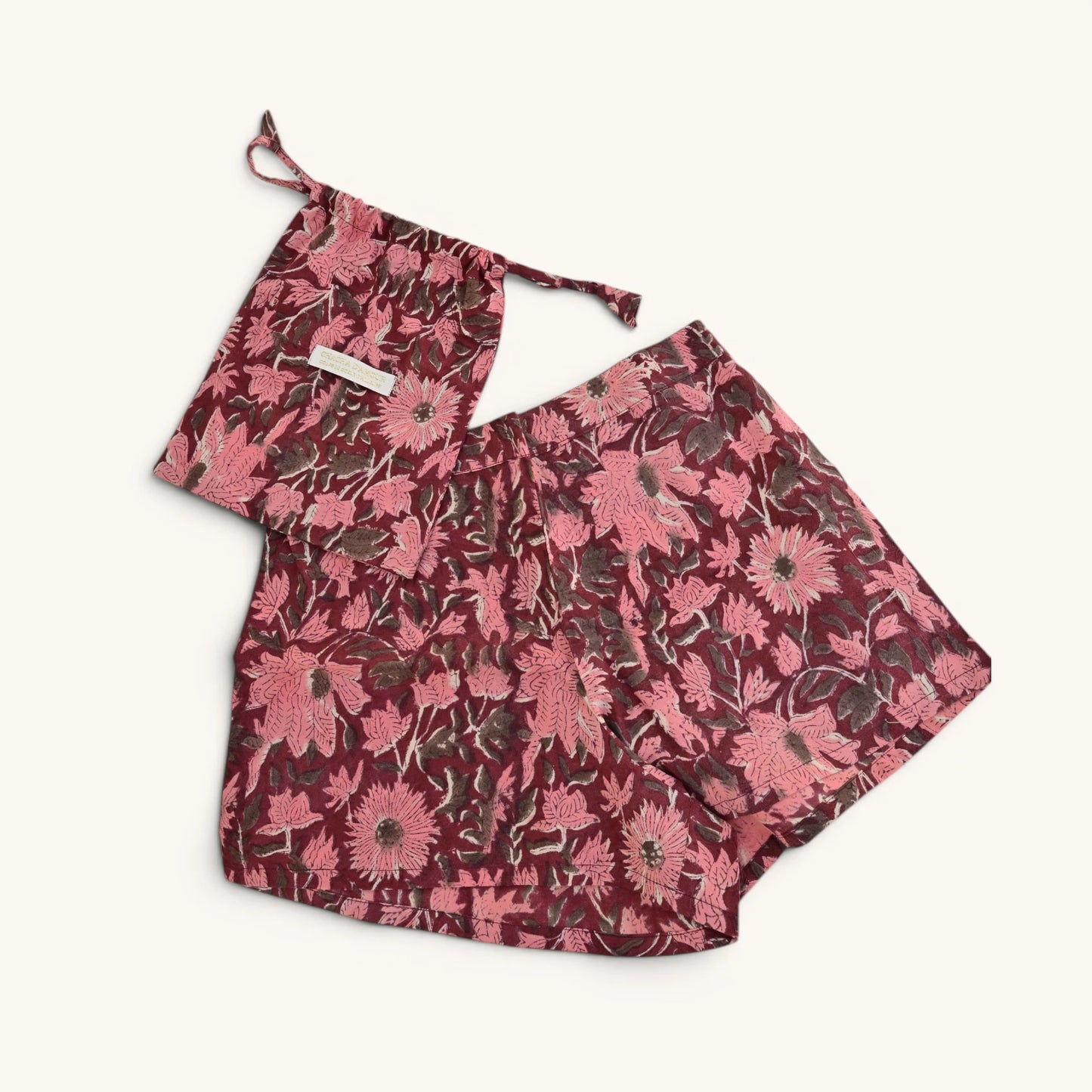Short Ville & Plage – Block Print Bordeaux Jaipur  | Chachadamour