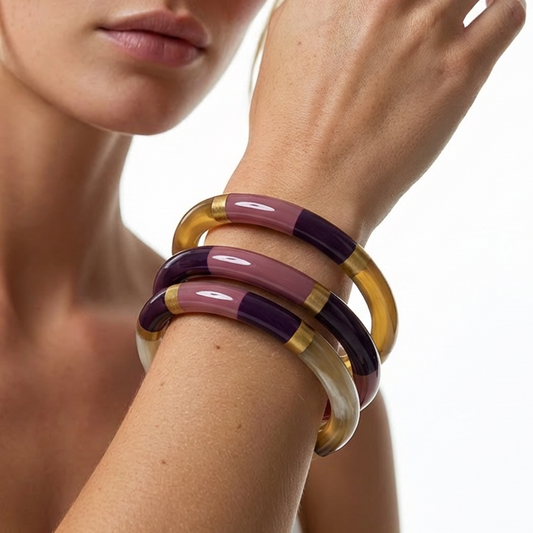 Chacha d'amour |  Sublime jonc laqué en corne naturelle multicolore AUBERGINE