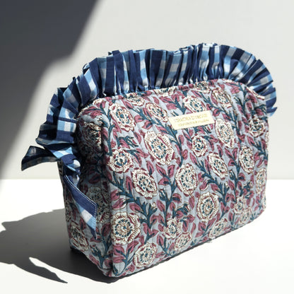 Trousse de Voyage Block Print Bleu Bordeaux Jaipur | Chachadamour