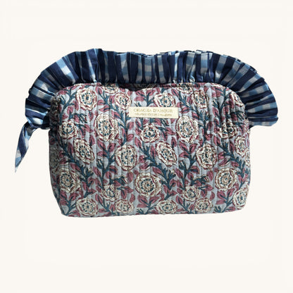Trousse de Voyage Block Print Bleu Bordeaux Jaipur | Chachadamour