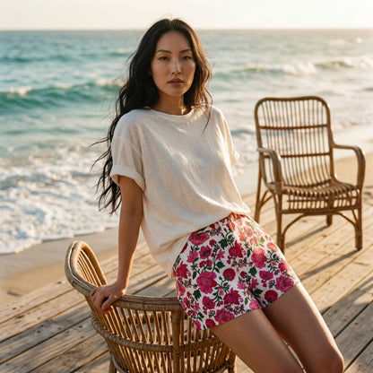 Short Ville & Plage – Block Print Rose de Jaipur | Chachadamour