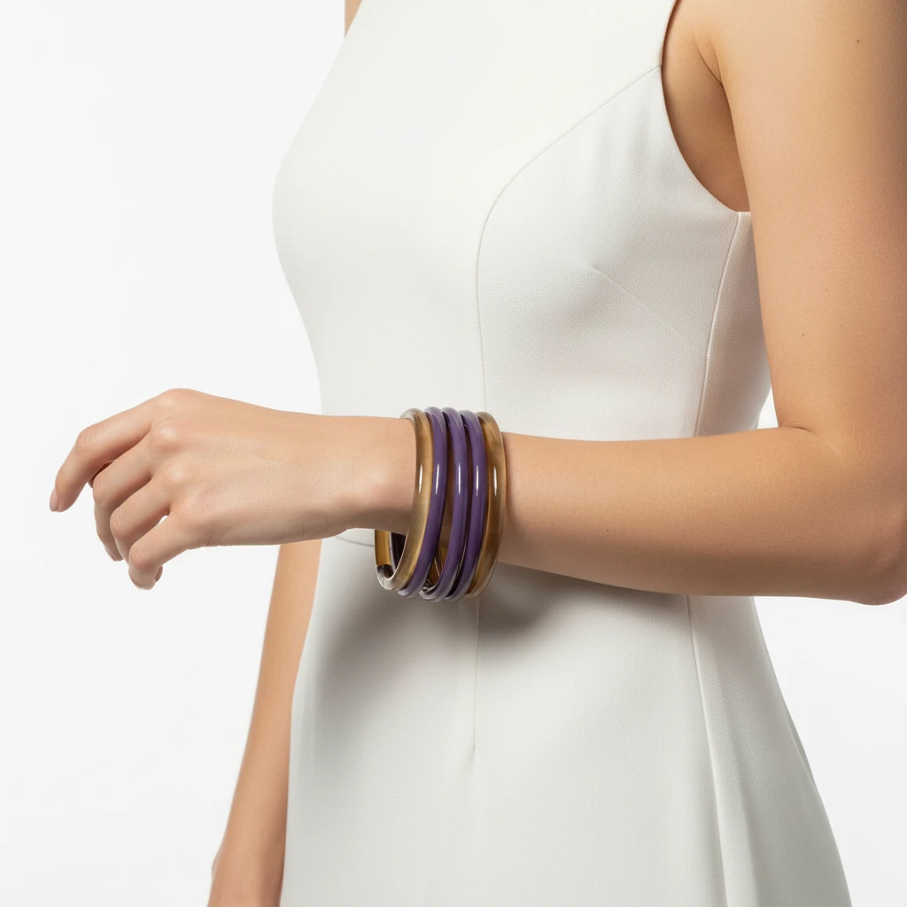 Jonc laqué en corne naturelle Violet|  Chachadamour