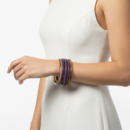 Jonc laqué en corne naturelle Violet|  Chachadamour