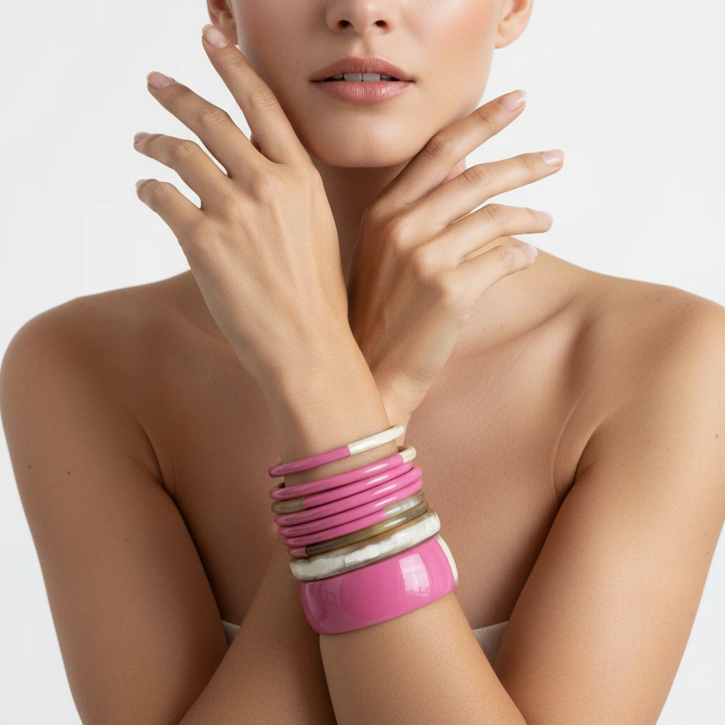 Jonc laqué en corne naturelle Rose Indien|  Chachadamour