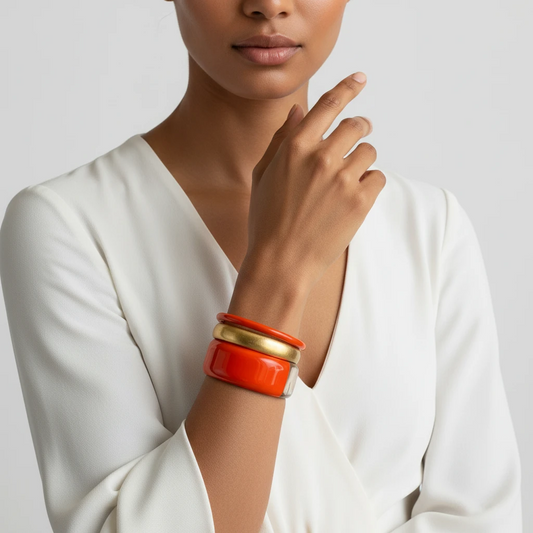 Jonc laqué en corne naturelle Red Orange | Chachadamour