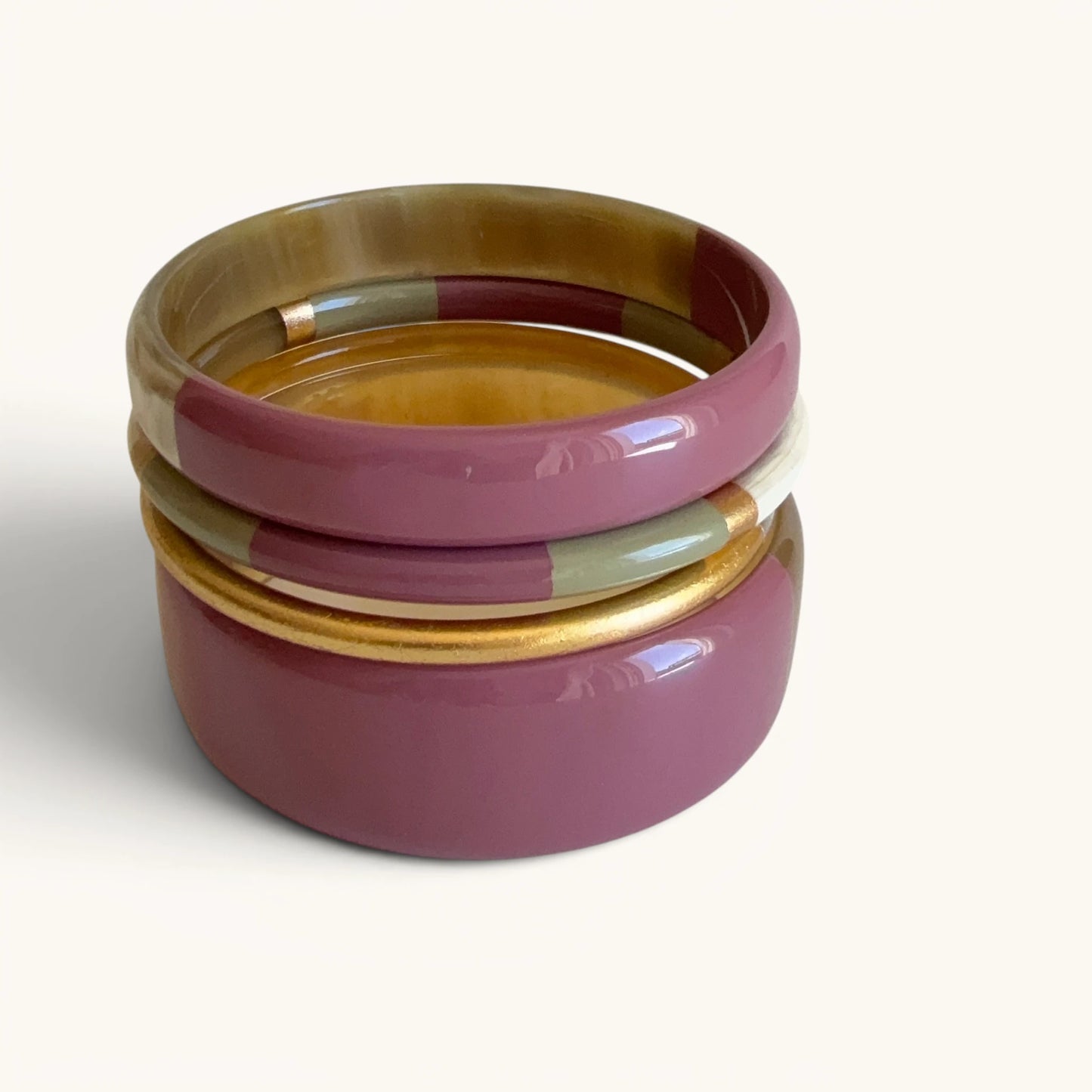 Jonc laqué en corne naturelle Dusty Rose |  Chachadamour