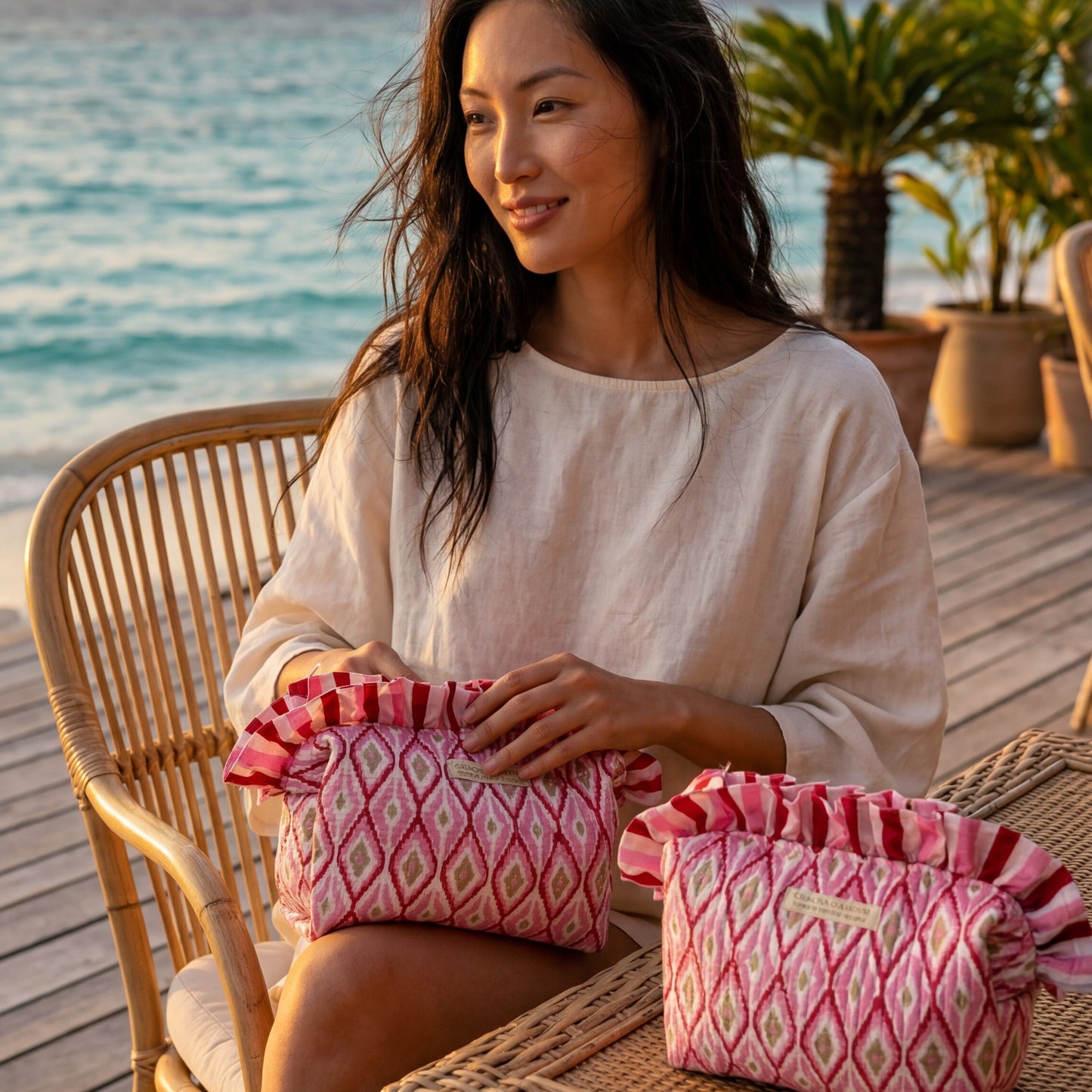 Trousse de Voyage Block Print Rose Ikat | Chachadamour