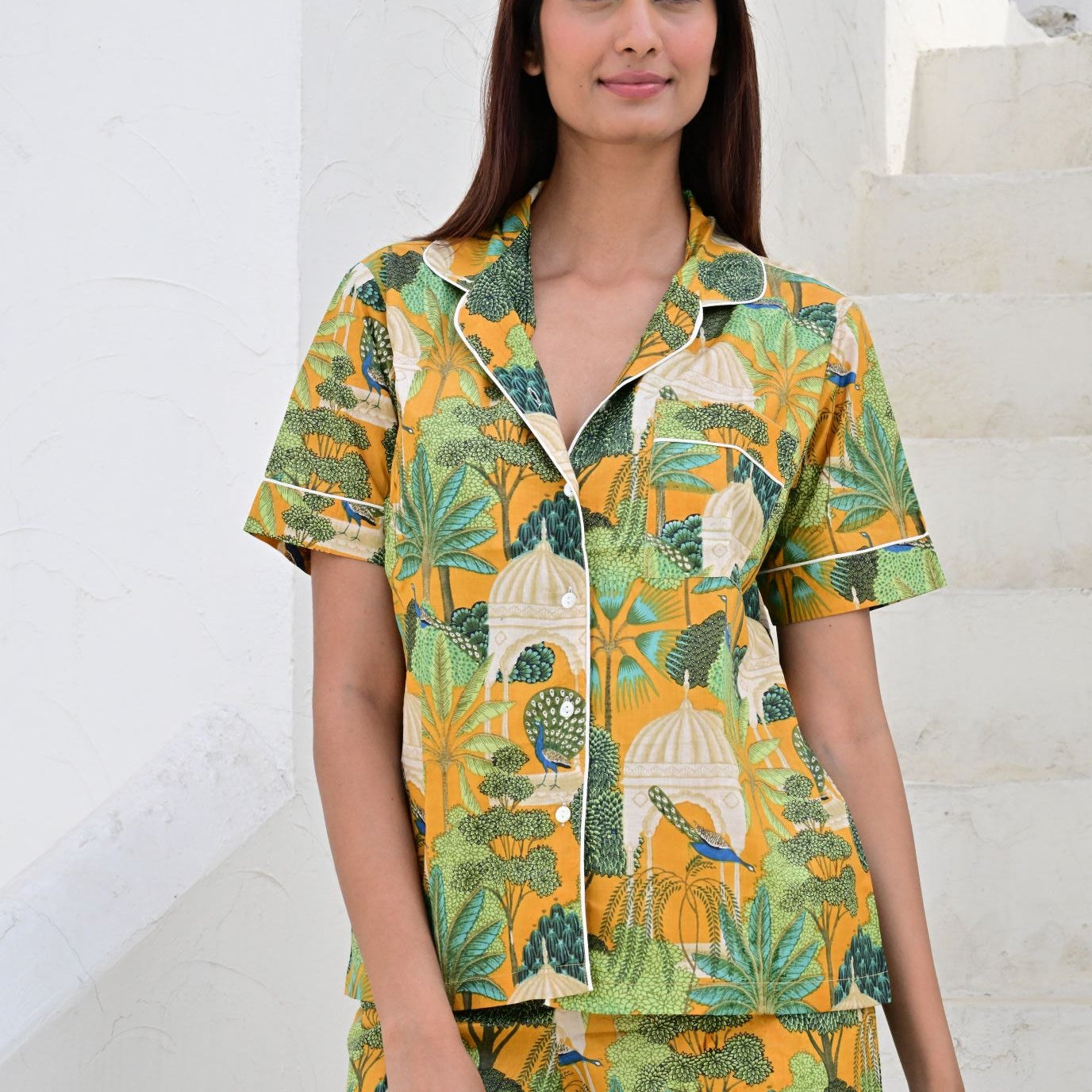 Ensemble Pyjama short Femme Jaipur Tropical Moutarde | Chachadamour