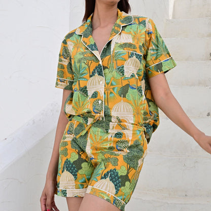 Ensemble Pyjama short Femme Jaipur Tropical Moutarde | Chachadamour