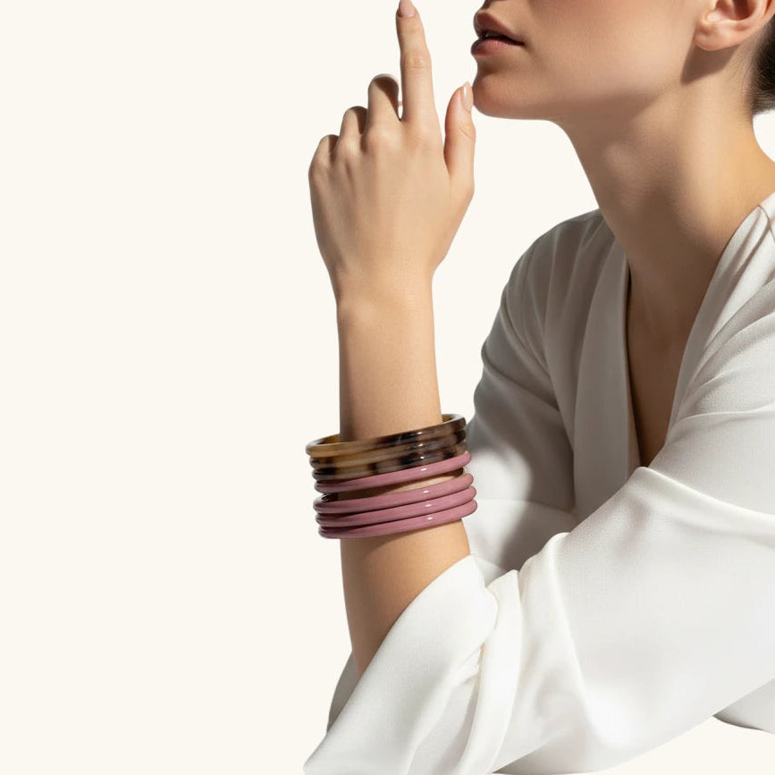 Jonc laqué en corne naturelle Dusty Rose |  Chachadamour