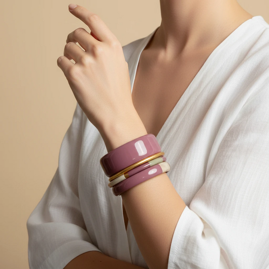 Jonc laqué en corne naturelle Dusty Rose |  Chachadamour