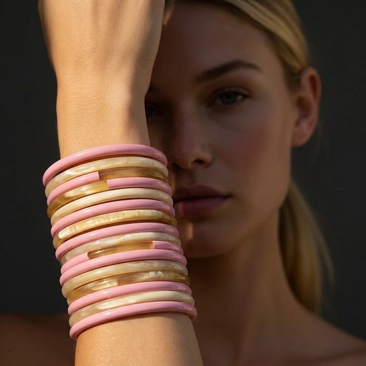 Jonc laqué en corne naturelle Rose Poudré | Chachadamour