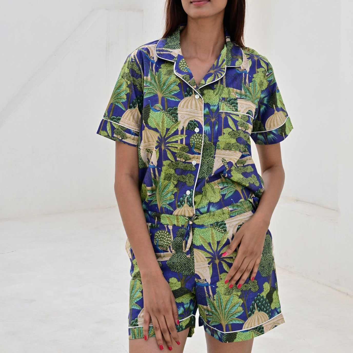 Ensemble Pyjama short Femme Jaipur Tropical Bleu Nuit | Chachadamour