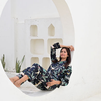 Ensemble Pyjama Long Femme Savane Noir | Chachadamour