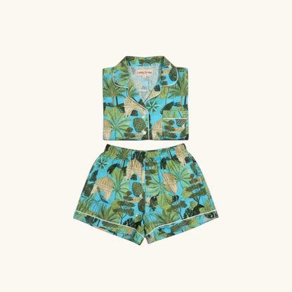 Ensemble Pyjama short Femme Tropical Jaipur Turquoise | Chachadamour