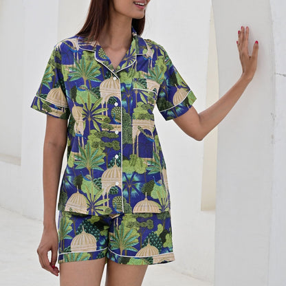 Ensemble Pyjama short Femme Jaipur Tropical Bleu Nuit | Chachadamour