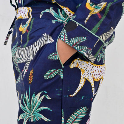 Ensemble Pyjama Long Femme Savane  Marine | Chachadamour