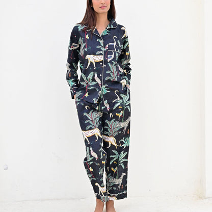 Ensemble Pyjama Long Femme Savane Noir | Chachadamour