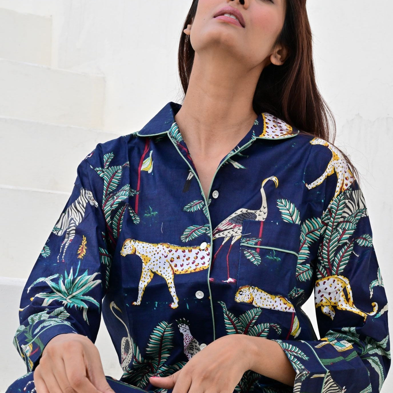Ensemble Pyjama Long Femme Savane  Marine | Chachadamour