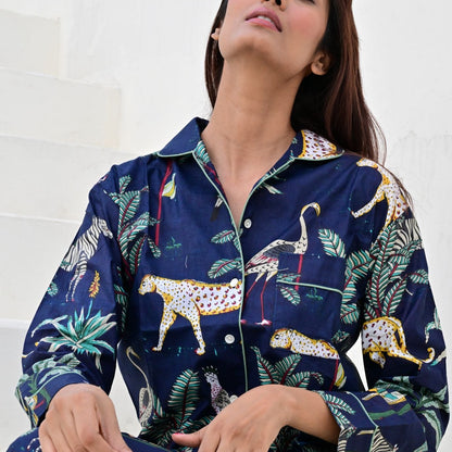 Ensemble Pyjama Long Femme Savane  Marine | Chachadamour