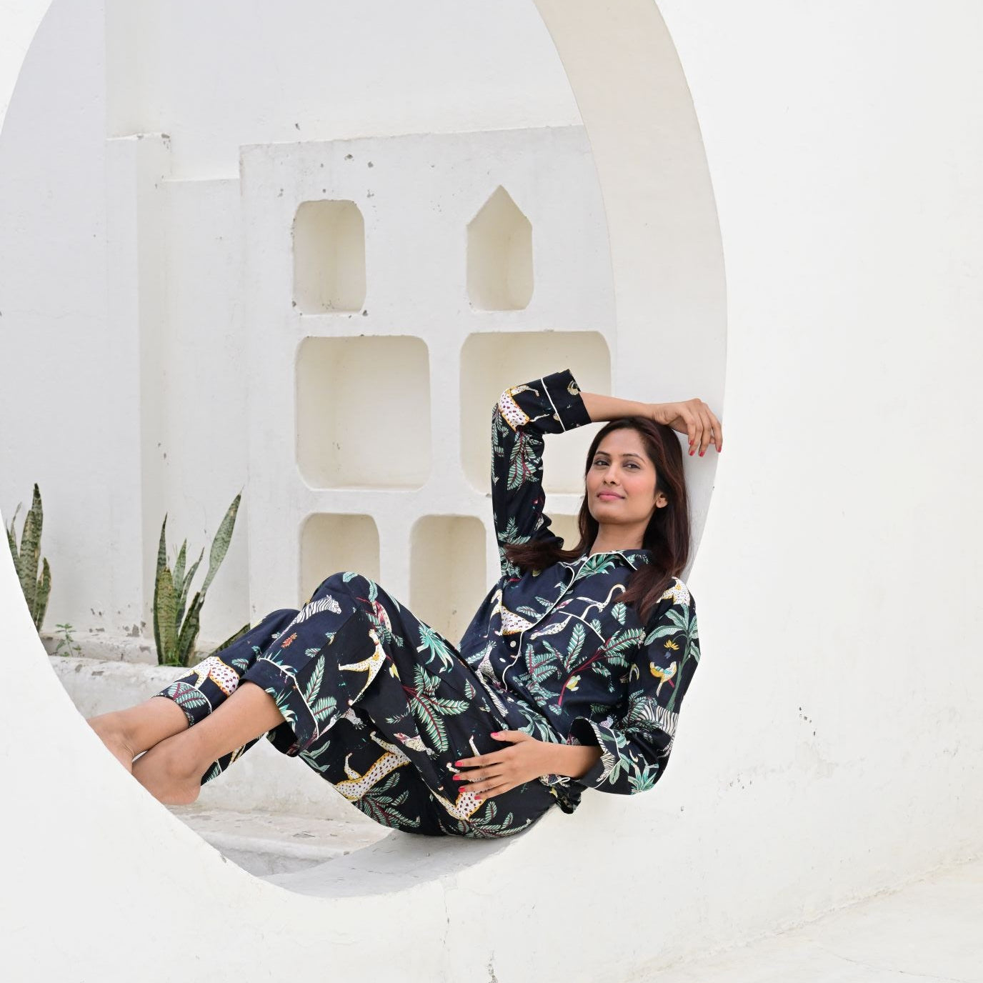 Ensemble Pyjama Long Femme Savane  Marine | Chachadamour