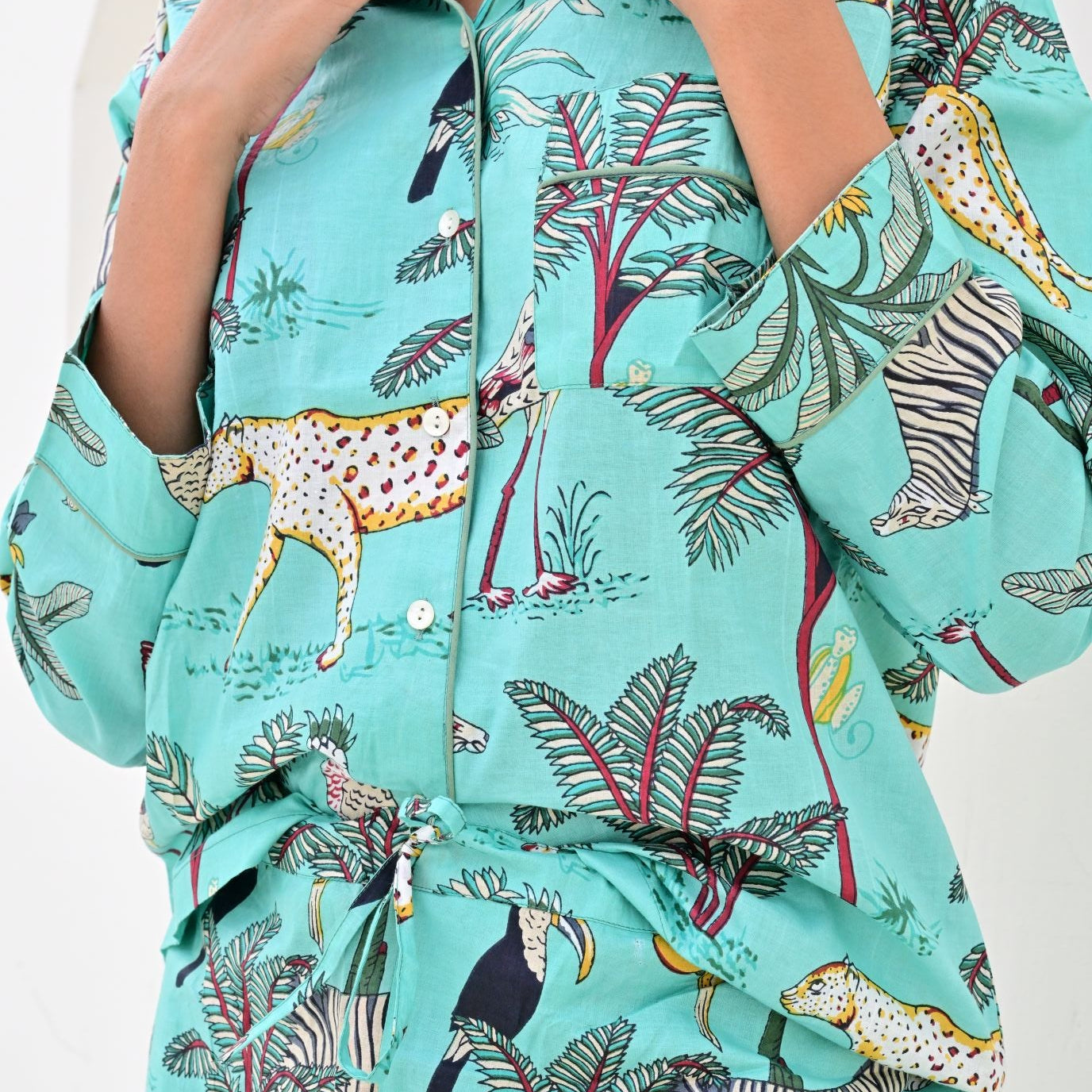 Ensemble Pyjama Long Femme Savane Turquoise | Chachadamour