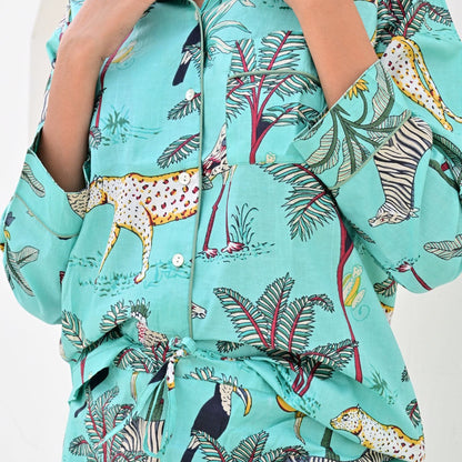 Ensemble Pyjama Long Femme Savane Turquoise | Chachadamour