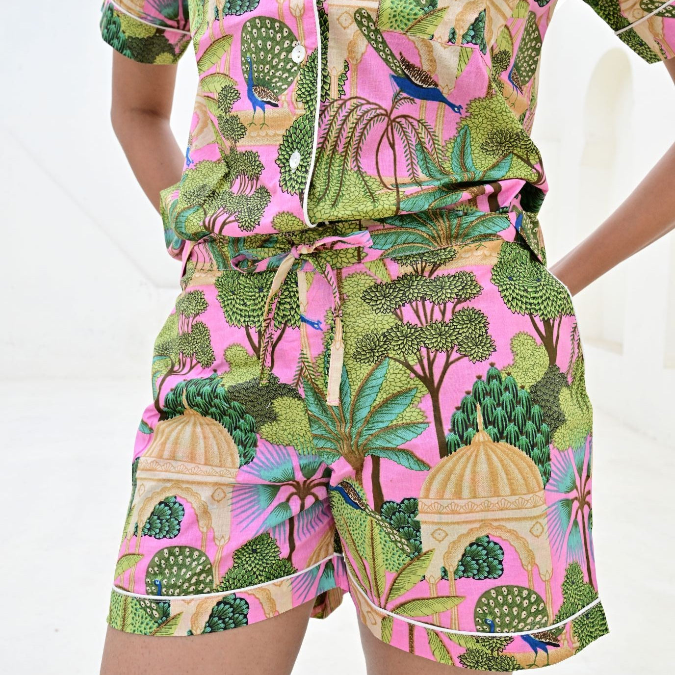 Ensemble Pyjama short Femme Jaipur Tropical Rose Indien | Chachadamour
