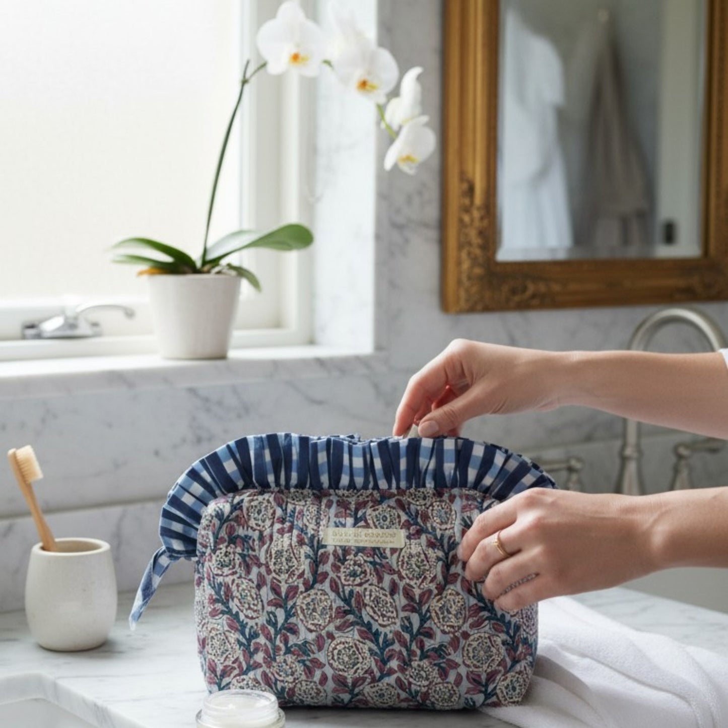 Trousse de Voyage Block Print Bleu Bordeaux Jaipur | Chachadamour